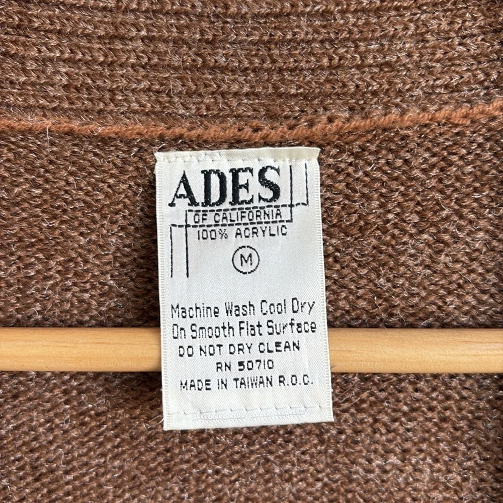 Vintage Ades of California Brown Knit Belted Cardigan Sweater Medium - Picture 7 of 11